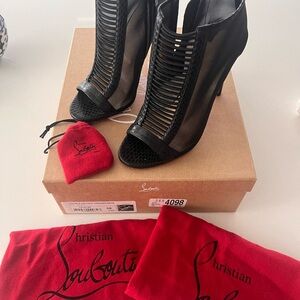 Christian Louboutin Black Mesh Peep-Toe Booties